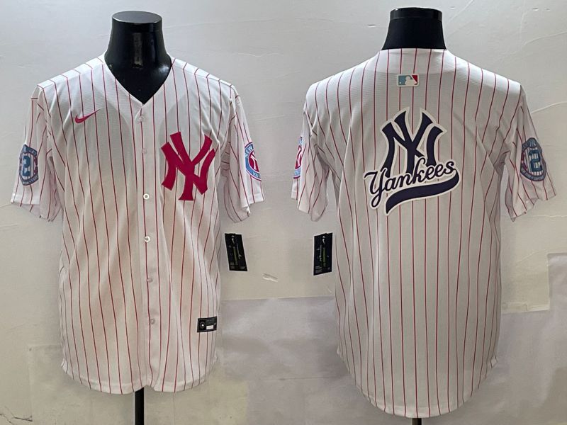 Men New York Yankees Blank White Stripe Jointly Name Nike 2025 MLB Jersey style 11->new york yankees->MLB Jersey